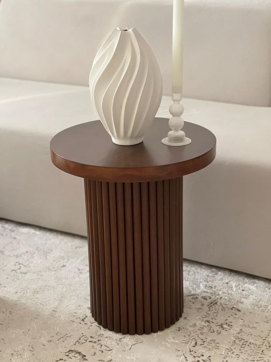 Lamisent Side Table Wood in Travertine Look, Japandi Style, Diameter 45 cm, Height 55 cm, MDF (Travertine Look) (Copy)